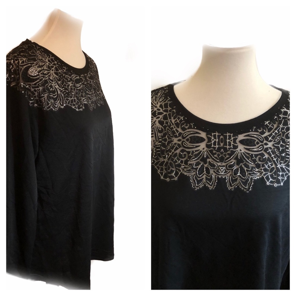 Ava & Viv Black Burnout T-Shirt Long Sleeved